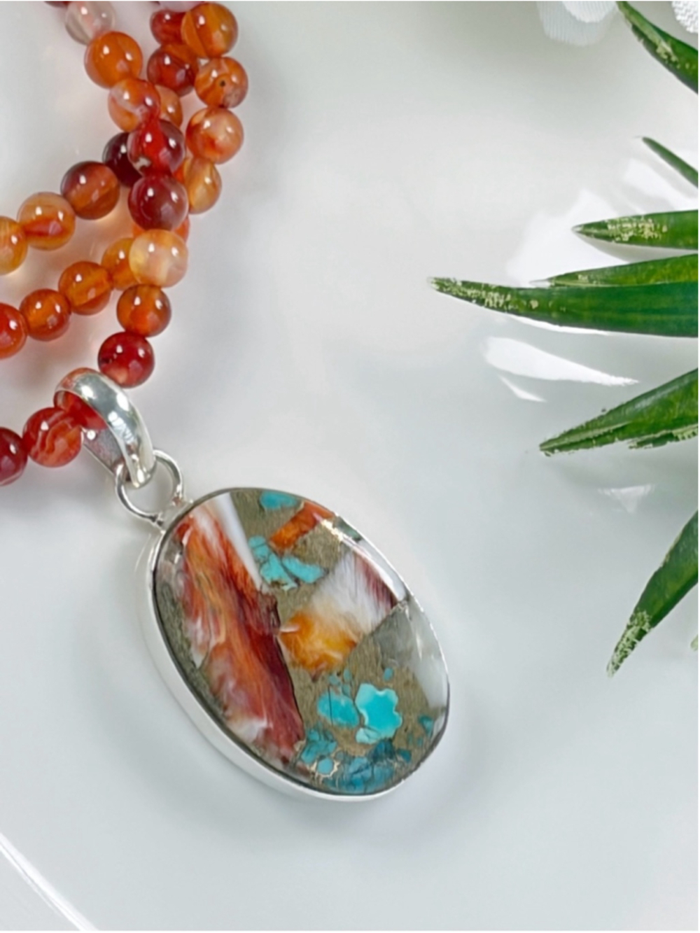 Sterling Silver 925 Genuine Oyster Copper Turquoise Pendant Necklace Oval New
